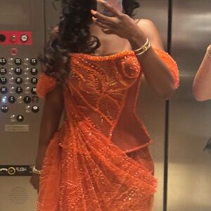 Elegant Orange Off-Shoulder Dress